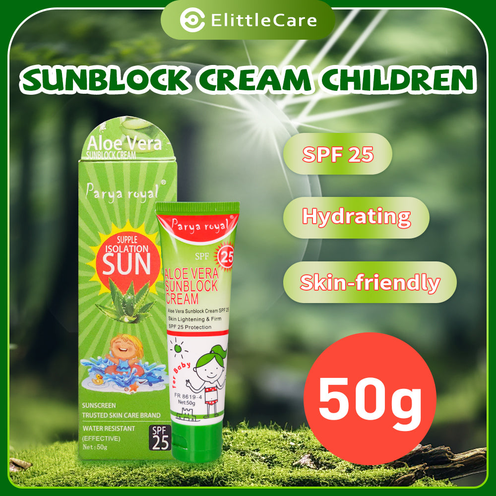 [ElittleCare]SPF25 children's sunscreen 50g aloe glycerin protective for boys and girls special children's physical sunscreen to isolate ultraviolet rays, mild and non- irritating Hydrating Whitening Waterproof Moisturizer Body Care Comfort