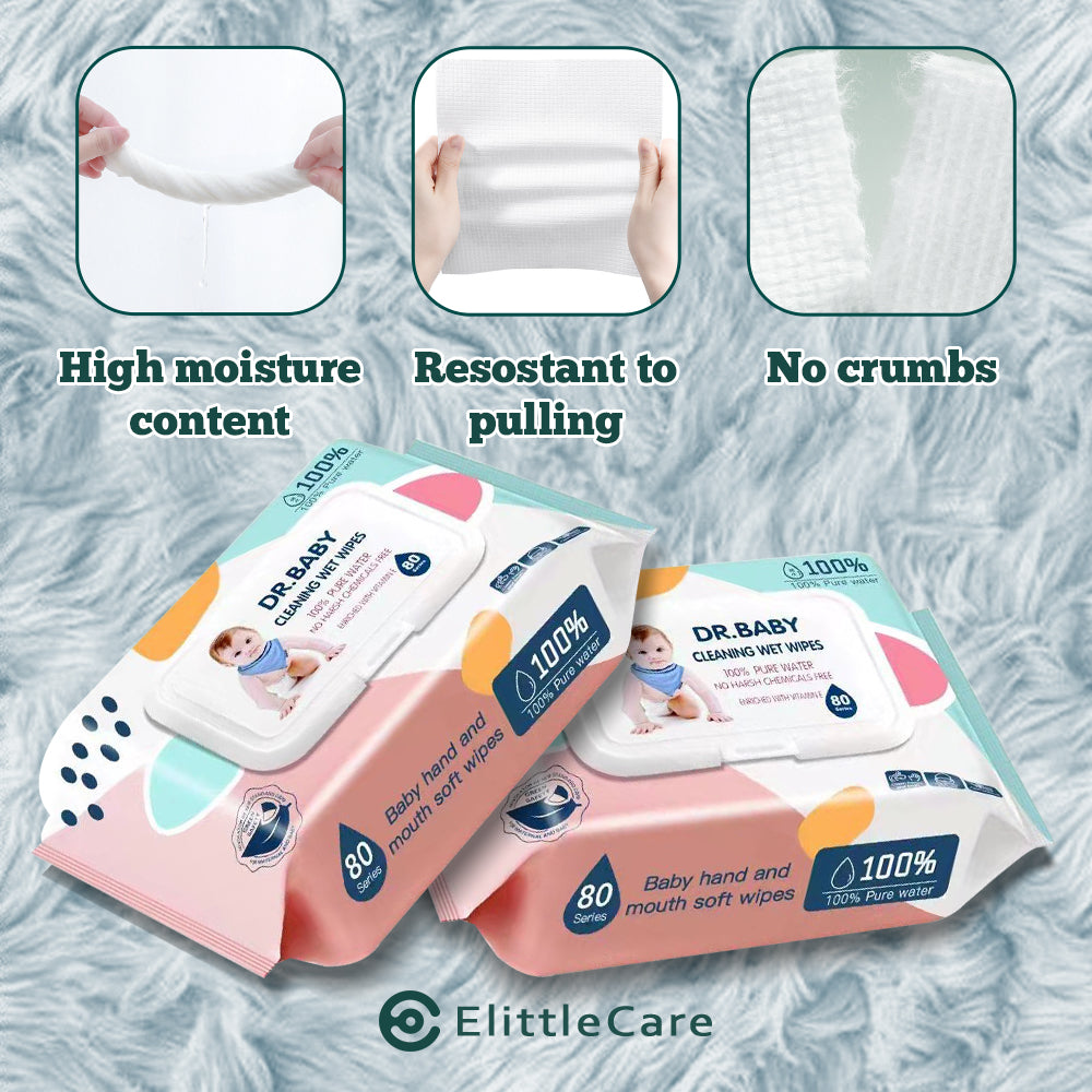[ElittleCare] 100% pure water baby soft skin-friendly wipes 80 pieces/pack (alcohol-free)